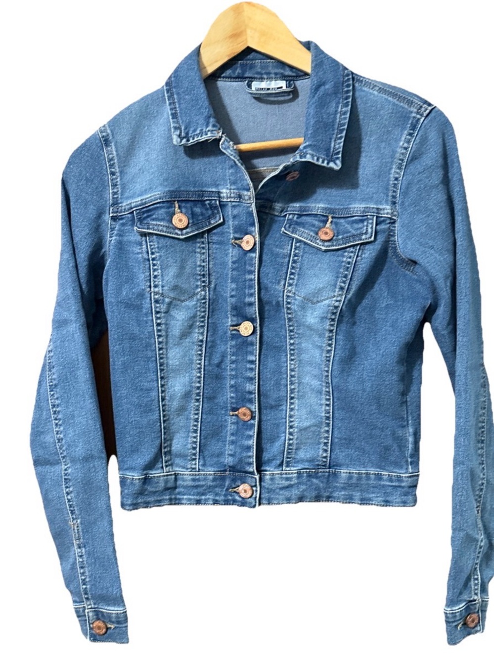 Noisy May Women’s XS Denim Trucker Jacket Stretch Blue Button Front Casual